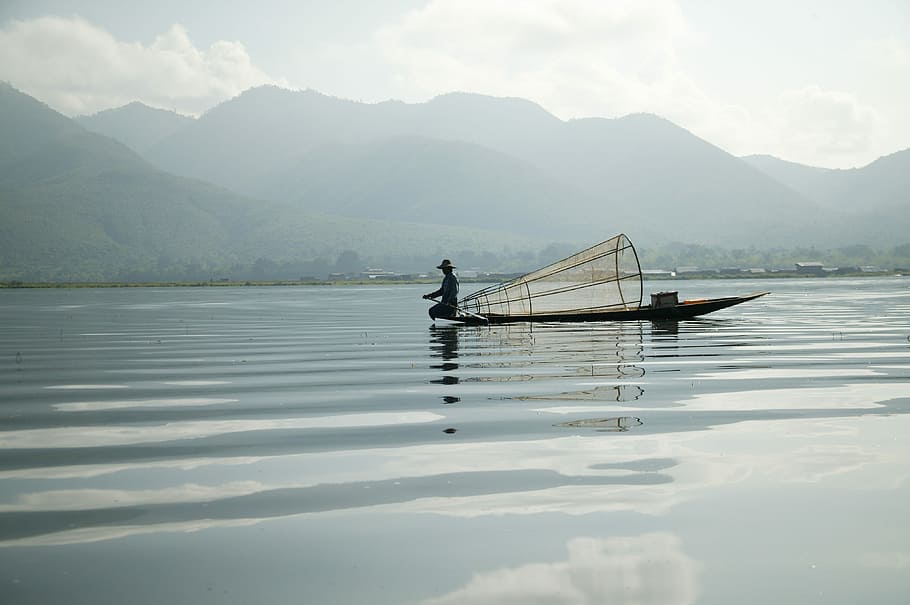 Myanmar, Burma, Fisherman, Lake Inle, water, nautical vessel