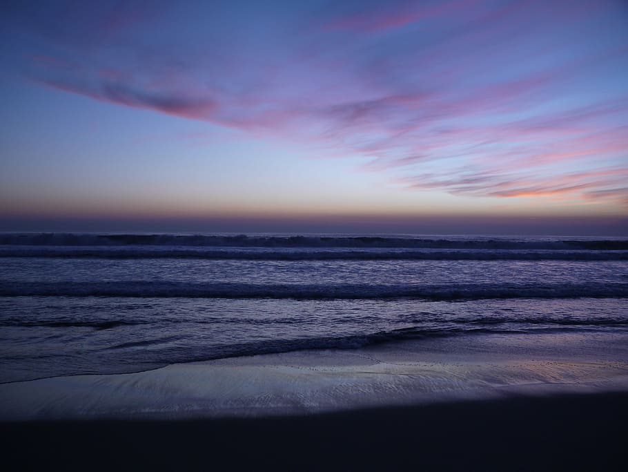 sunset, photo of seashore during golden hour, ocean, water, wave HD wallpaper