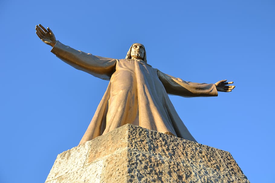 jesus, barcelona, image, religion, belief, sculpture, sky, spirituality HD wallpaper