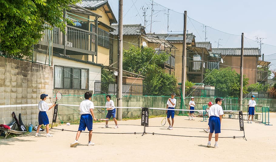 kids playing badminton during daytime, japan, school, tennis