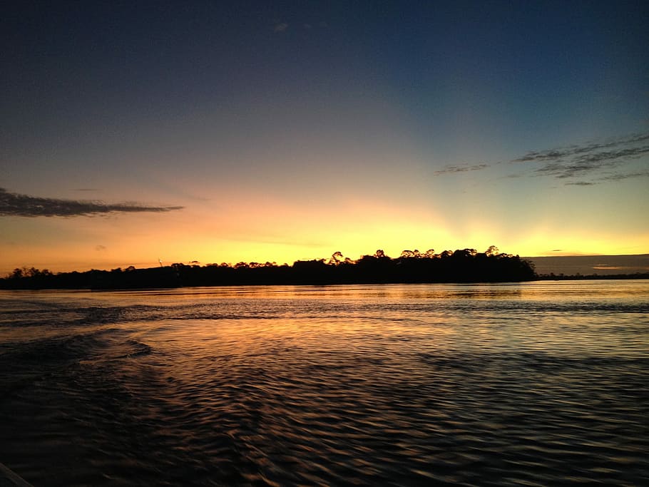 Sunset, Sol, Nature, Landscape, reflection, silhouette, scenics HD wallpaper
