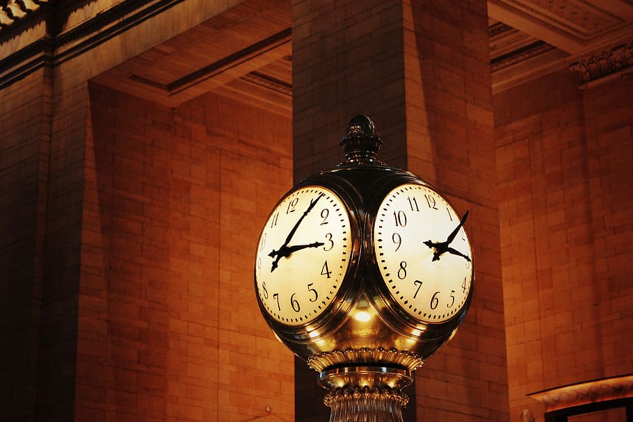 clock at 3:06, brown pedestal analog clock at 3:06, time, tower HD wallpaper