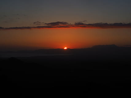 silhouette photography of sunset, solar disk, fireball, evening hour HD wallpaper