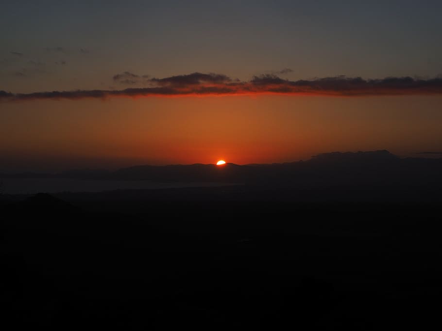 silhouette photography of sunset, solar disk, fireball, evening hour HD wallpaper