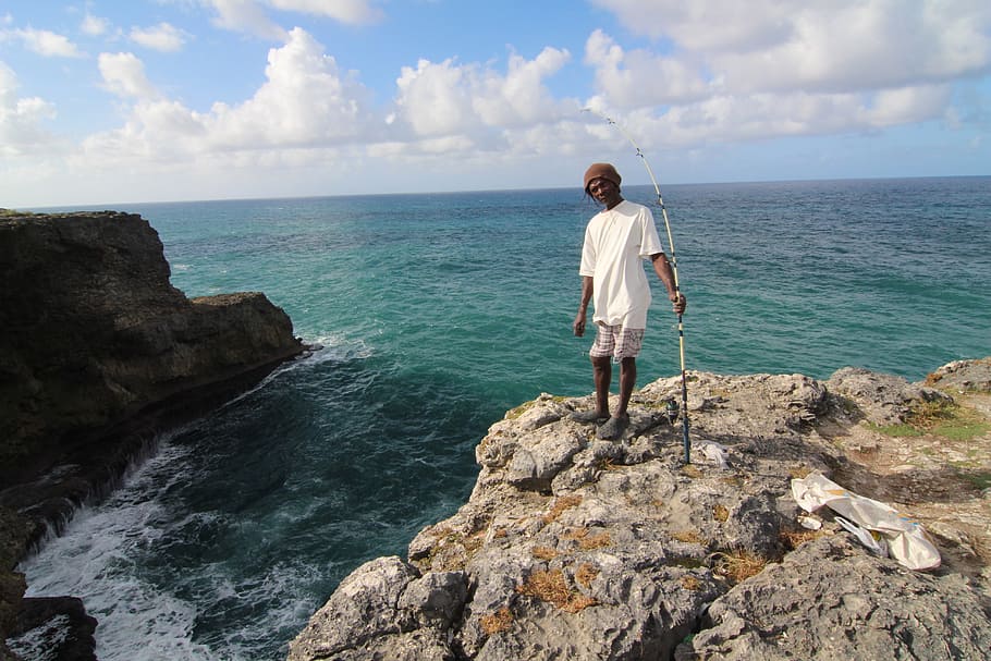 visser, barbados, nature, cliff, sea, rock, rock - object, solid, HD wallpaper