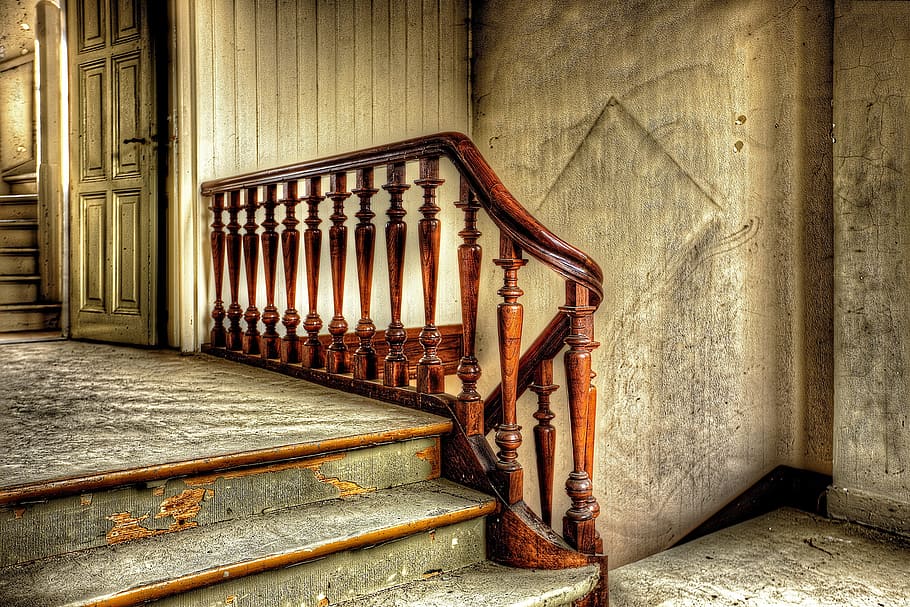 brown wooden handrail, trap, hdr, monastery, expired, old, architecture HD wallpaper