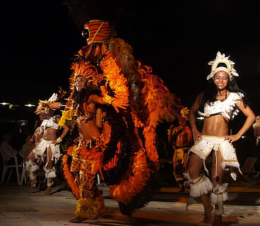 group of tribal dancers at night, Samba, Persons, Brazil, Manaus HD wallpaper