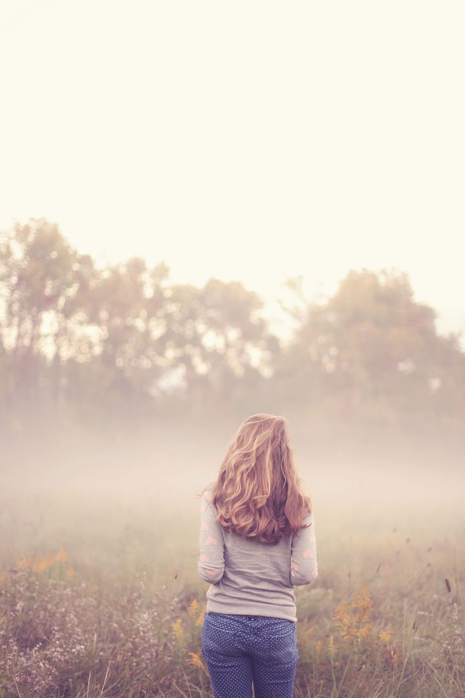 landscape, nature, fashion, person, alone, back, back view, blond HD wallpaper