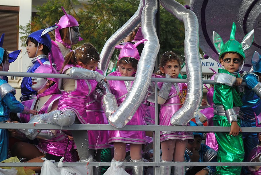 carnival float, celebration, party, celebrate, children, costume HD wallpaper