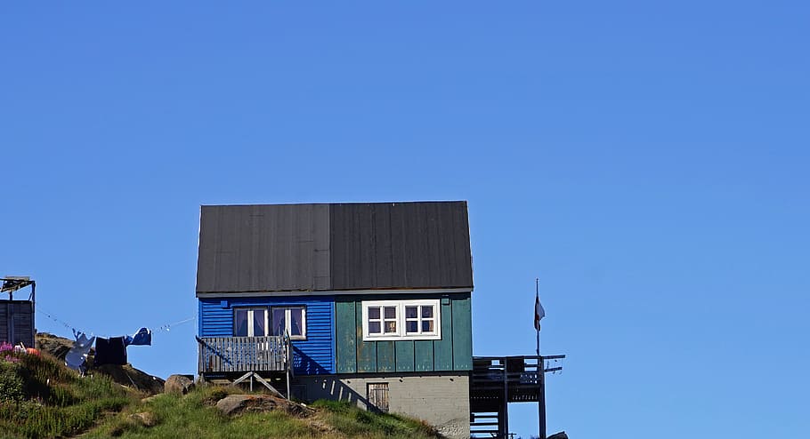 sky, home, blue, green, vacation, built structure, architecture HD wallpaper