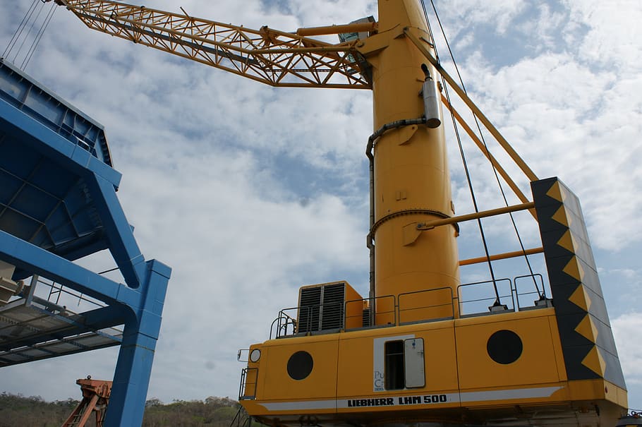 structure, crane, port, sky, cloud - sky, machinery, built structure HD wallpaper