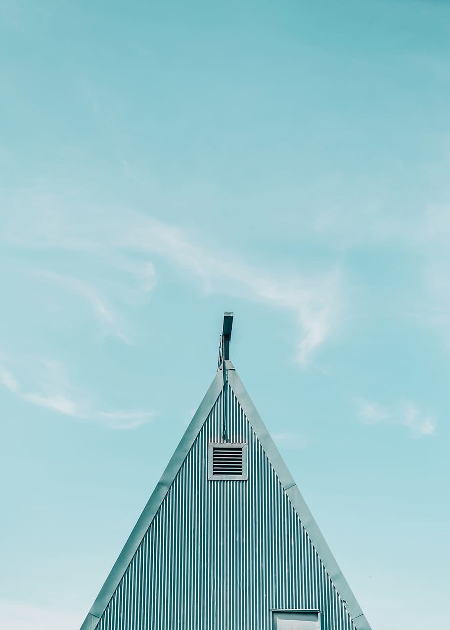 blue house, gray house under blue sky, A-Frame, Obsession, building HD wallpaper