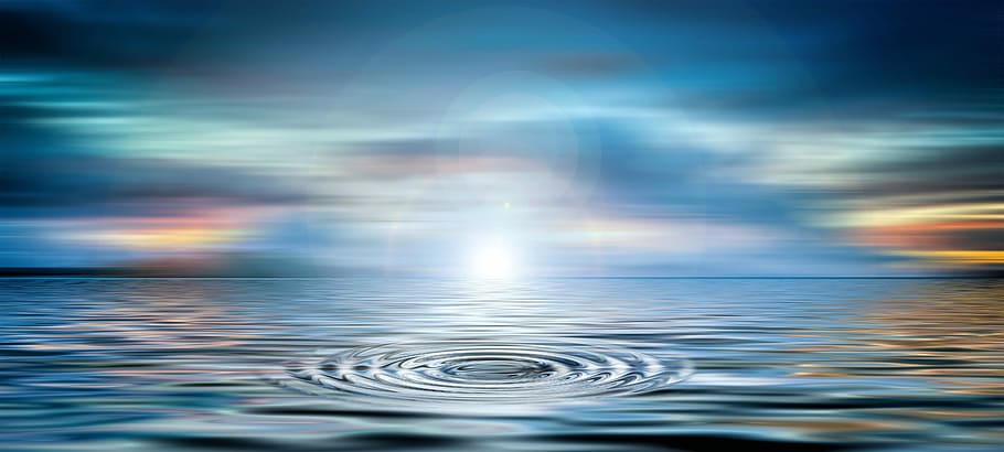 body of water digital wallpaper, clouds, sea, wave, rings, circle HD wallpaper