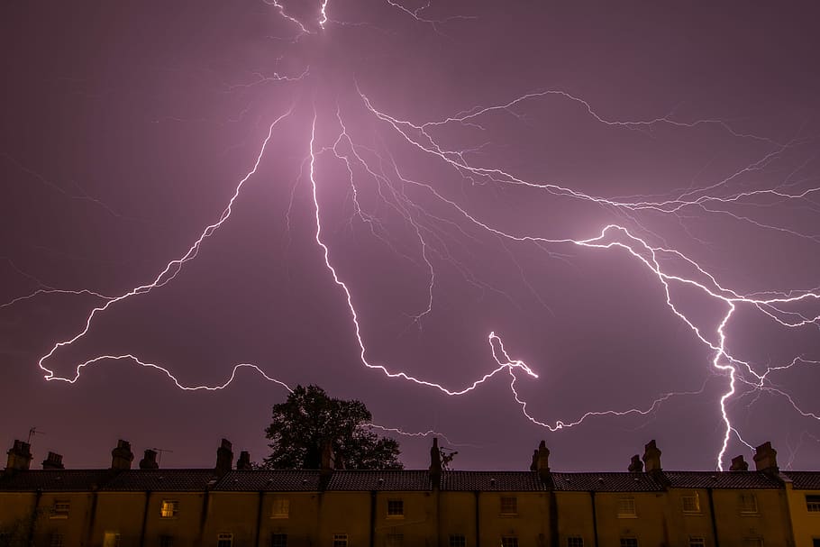 Lightning Storm in the Sky, elements, photo, nature, public domain HD wallpaper