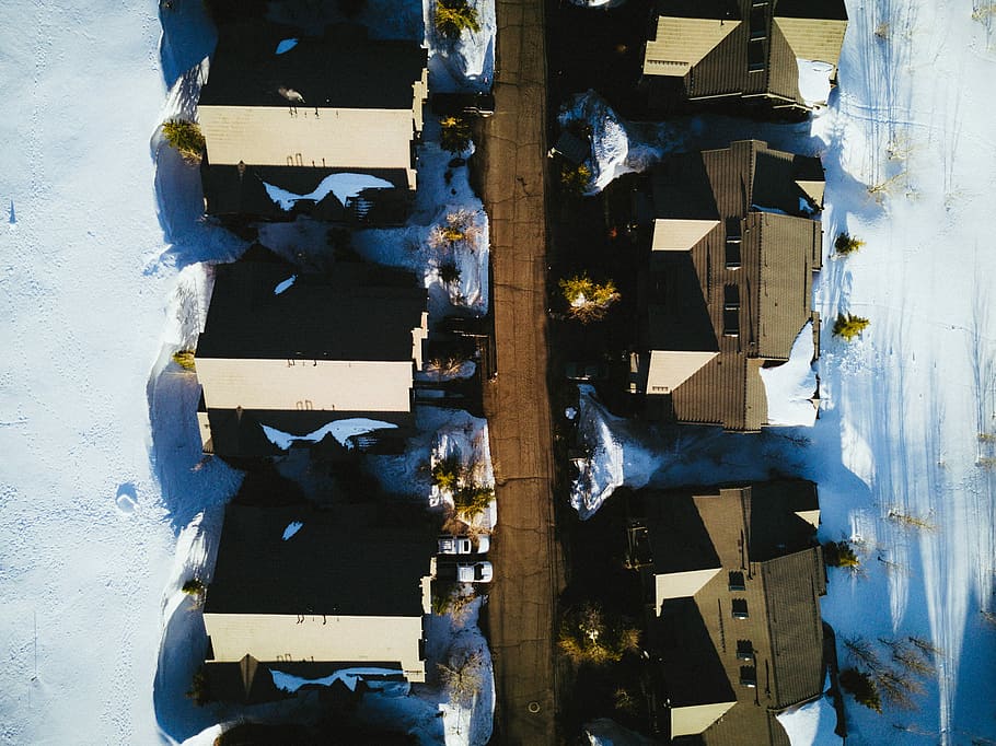 Above the Cabins, aerial view of houses, no people, day, damaged HD wallpaper