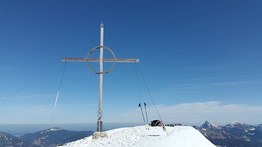 Summit Cross, Bschiesser, sky, mountaineering, tannheimer mountains, HD wallpaper