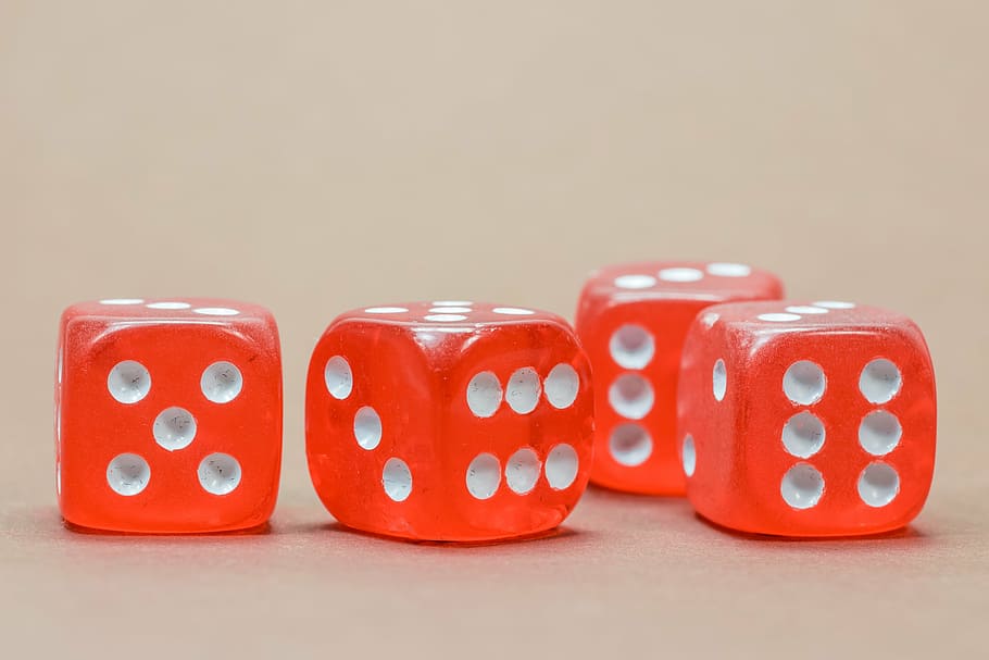 four red-and-white dices, cube, game cube, instantaneous speed HD wallpaper