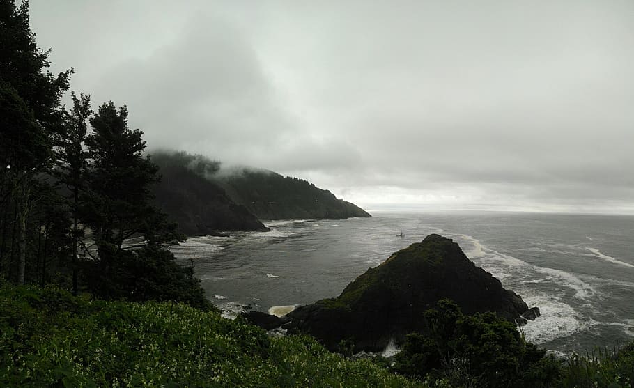 oregon, coast, shore, beach, water, sea, pacific, ocean, nature HD wallpaper