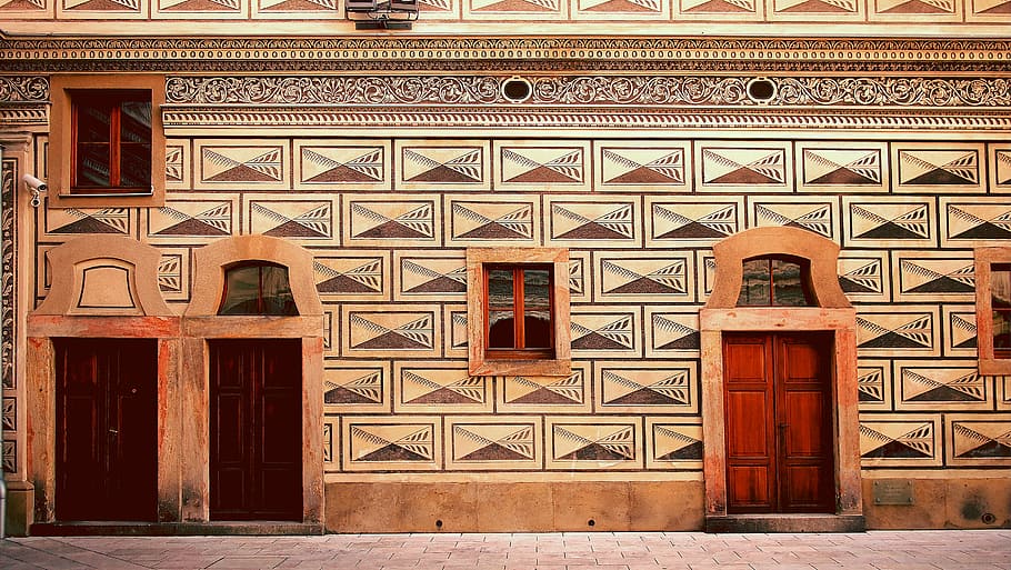 brown and red concrete building, white and brown concrete fence HD wallpaper