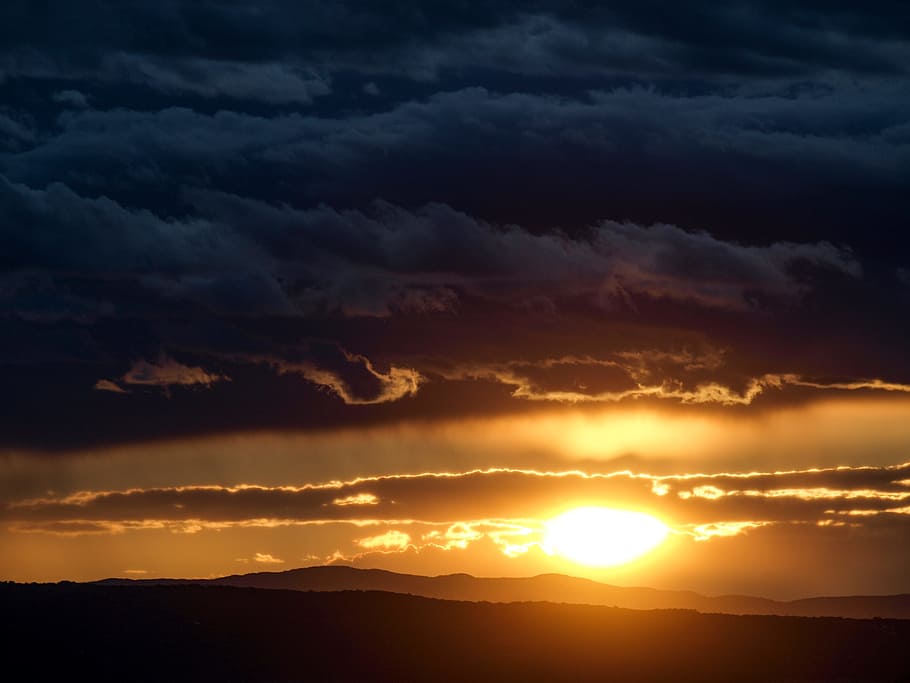 sun, sunset, clouds, sky, abendstimmung, setting sun, golden HD wallpaper