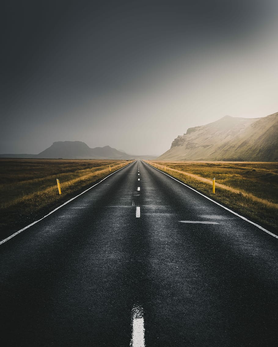 concrete rail road, concrete road towards mountain, wanderlust HD wallpaper