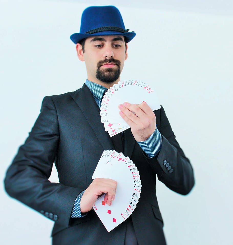 trick, deck, letters, magician, attention, one person, young adult HD wallpaper