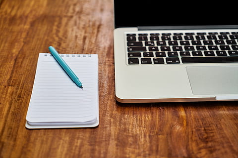 note, notebook, pen, laptop, computer, article, to write, the work HD wallpaper