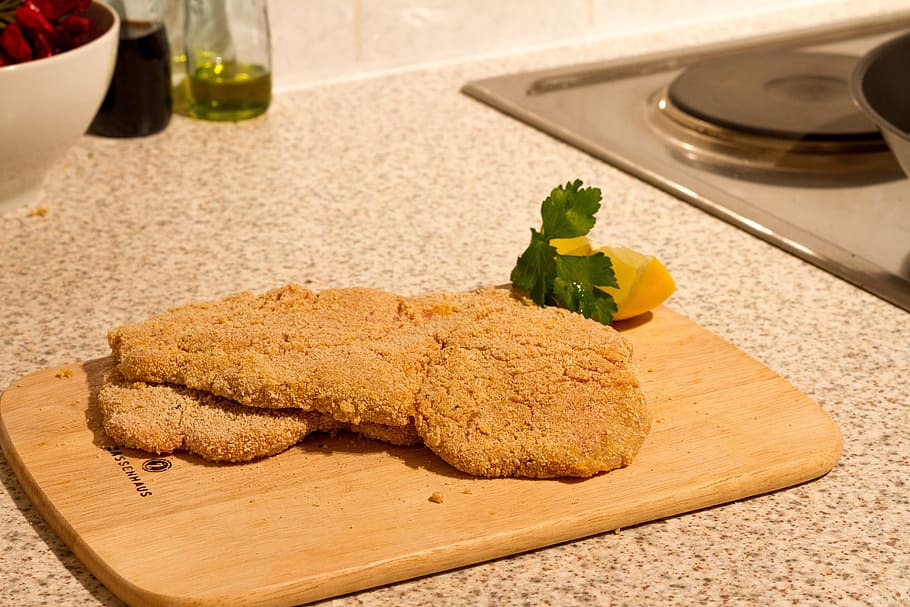 dish on chopping board, Schnitzel, Cook, Breading, Kitchen HD wallpaper
