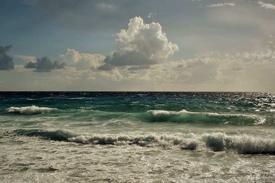 seascape, waves, sky, clouds, nature, beach, autumn, sunlight HD wallpaper
