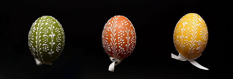 three green, brown, and yellow Washi eggs, easter eggs, painted HD wallpaper