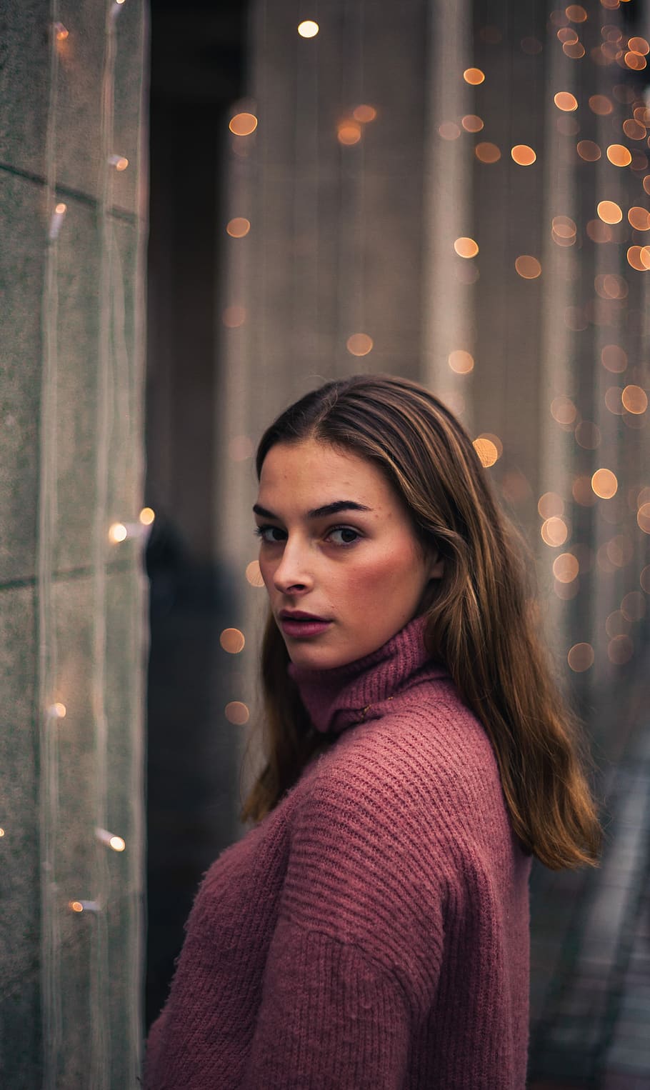 woman standing near brown wall, woman in red sweatshirt, portrait HD wallpaper