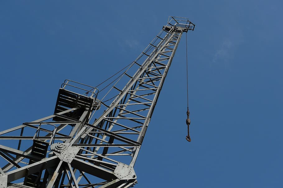 crane, jib, sky, blue, industrial, lift, hook, high, construction HD wallpaper