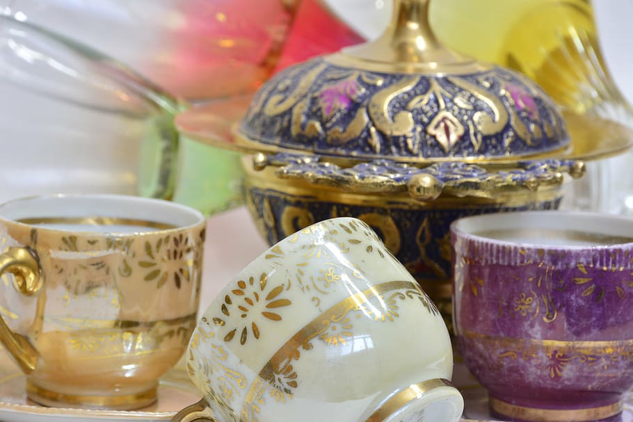cup, sugar bowl, light, ceramics, group of objects, food and drink HD wallpaper