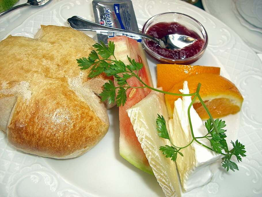 breakfast, roll, bread, lunch, meal, jam, food and drink, freshness HD wallpaper