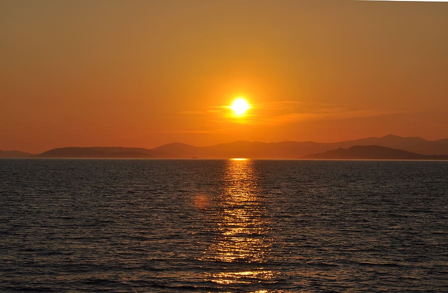 sunset, sea, croatia, colors, orange, sky, mediterannee, beauty in nature, HD wallpaper