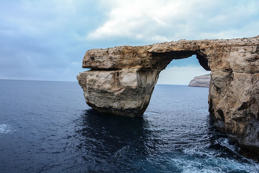 malta, window, sea, nature, rock - Object, cliff, coastline HD wallpaper