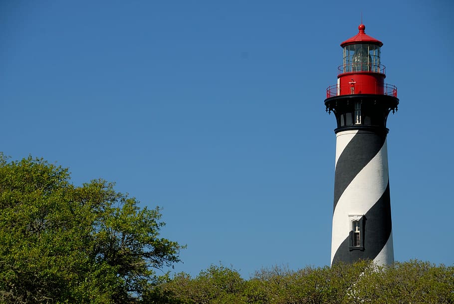 black and white lighthouse, st augustine, florida, beacon, landmark HD wallpaper