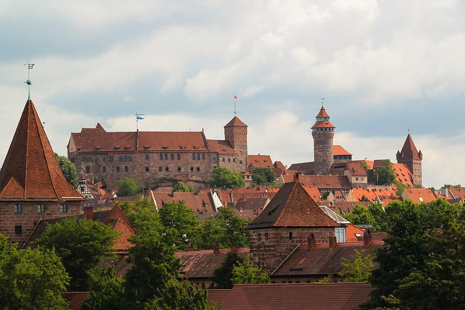 top angle photography of red roof tiled buildings, nuremberg, HD wallpaper