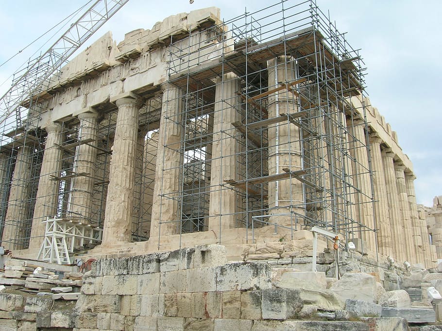 ancient ruins, acropolis, restoration, athens, greece, stone, HD wallpaper
