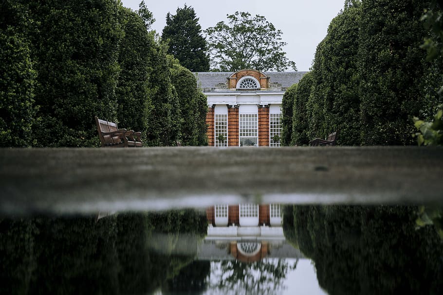 macro photo white and orange mansion, architecture, building HD wallpaper