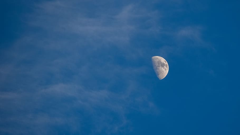 sky, moon, space, nature, clouds, half moon, evening, astronomy HD wallpaper