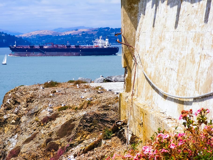 Alcatraz, Prison, San Francisco, california, island, ship, sea, HD wallpaper