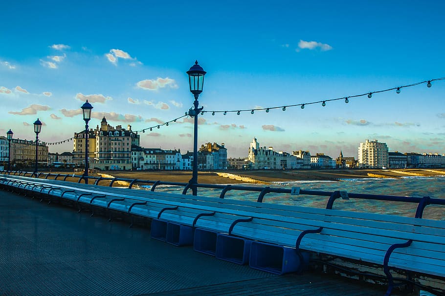 eastbourne pier, country, shadows, architecture, sky, built structure, HD wallpaper