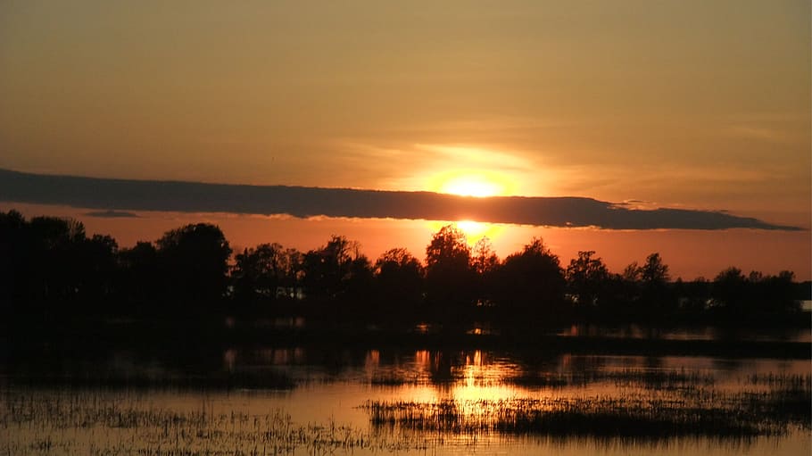 sunset, landscape, river, scenics - nature, tranquility, sky HD wallpaper