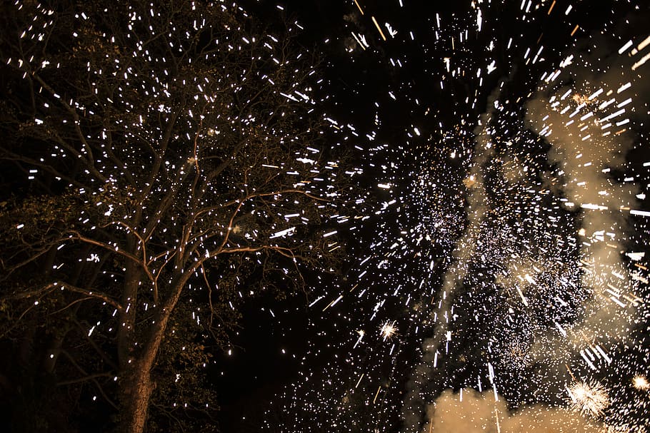 fireworks at nighttime, timelapse photography of fireworks at night HD wallpaper