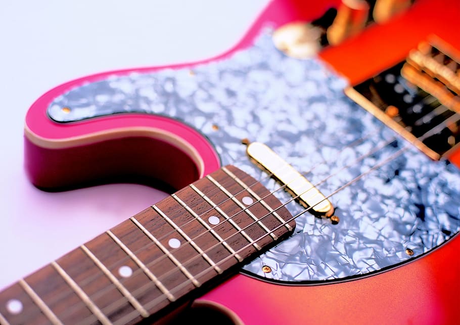 fender telecaster, electric guitar, orange guitar, pickguard, HD wallpaper