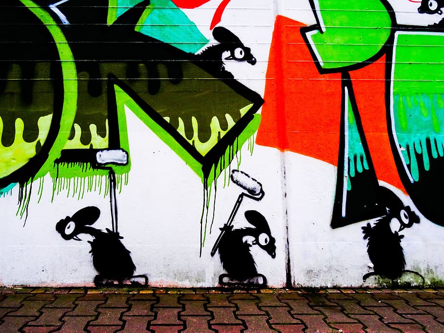 Graffiti, Mouse, Mice, Decoration, painted, wall, art, red HD wallpaper