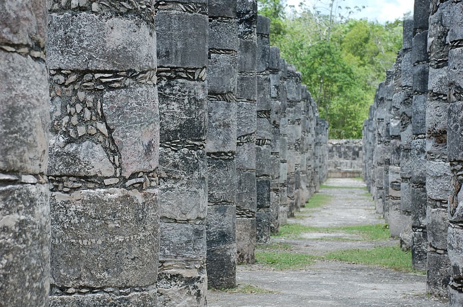 Cancun, Travel, Maya, Ruins, Corridor, columns, stone Material, HD wallpaper
