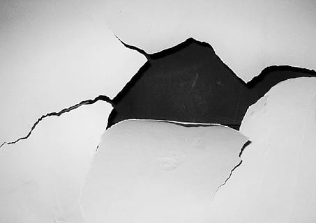 black surface white cracked paint, hole, wallpaper, funny, broken HD wallpaper