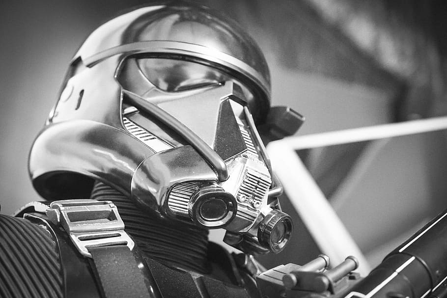 grayscale photography of Star Wars Stormtrooper, movies, log support